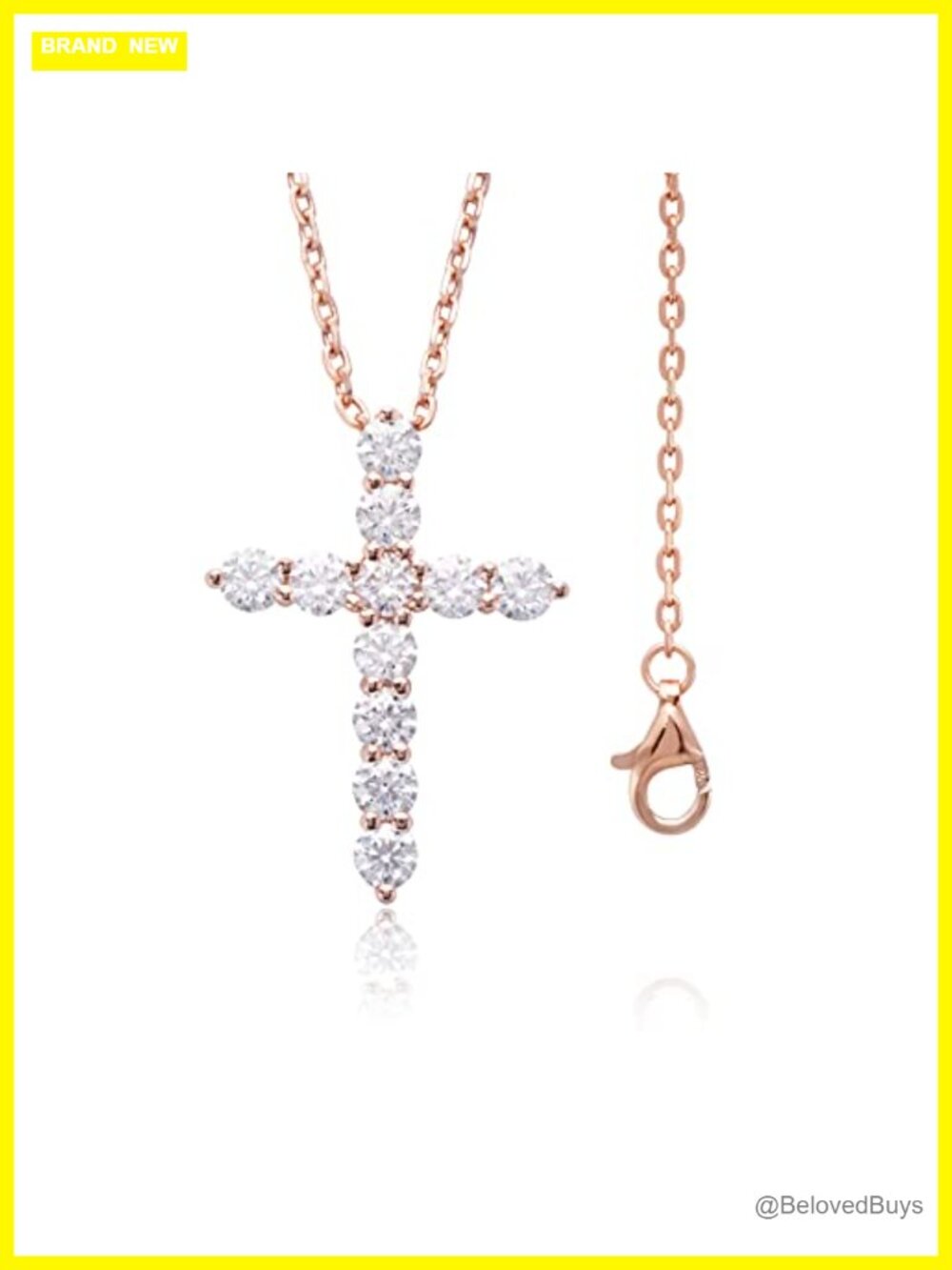 Moissanite Cross Pendant Necklace Sterling Silver 18K Rose Gold Plated